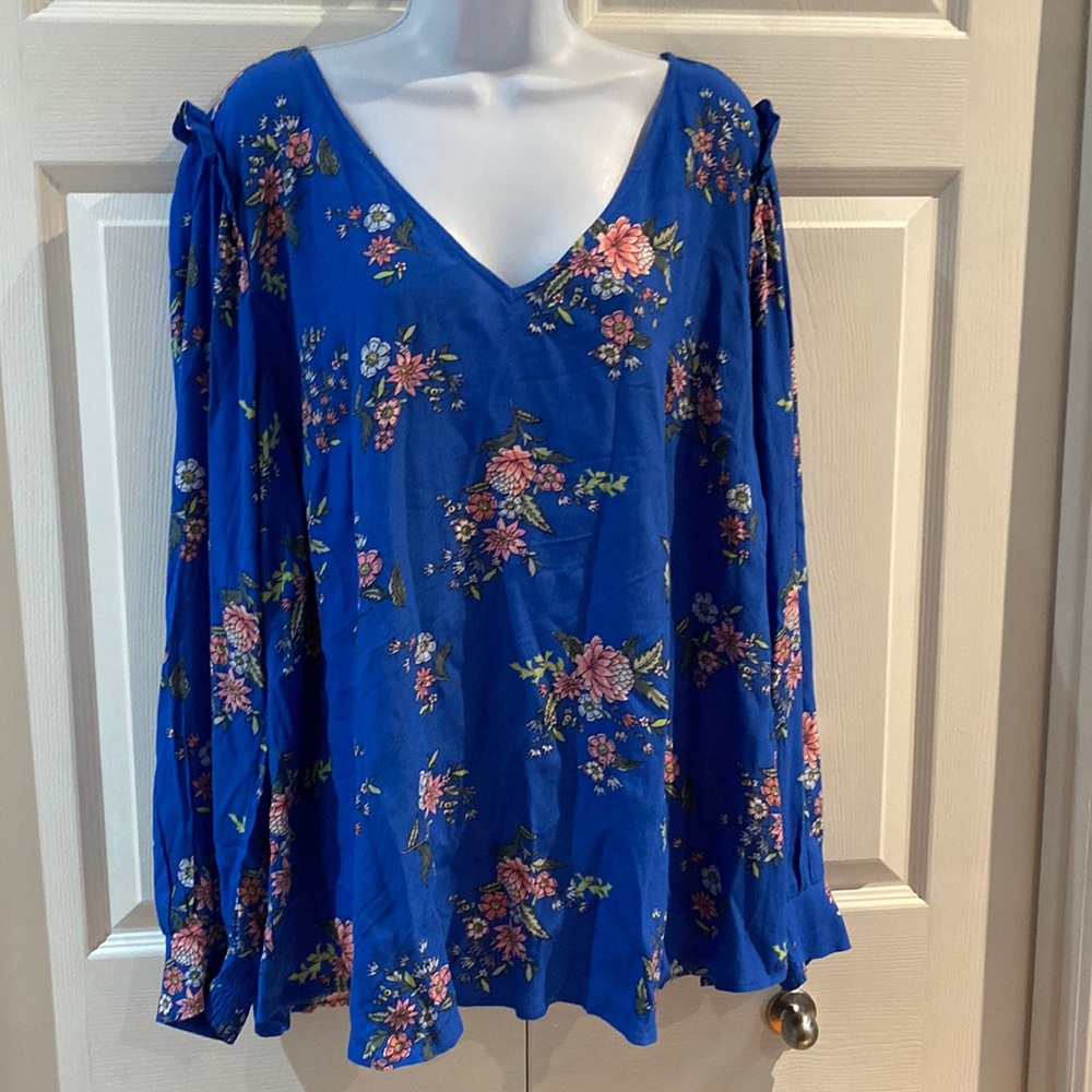 Loft Blue Floral Long Sleeve Blouse Top Plus Size 18